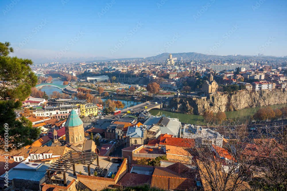 The Panoramic View Of Tbilisi, Sameba, Metekhi,  autumn, Georgia