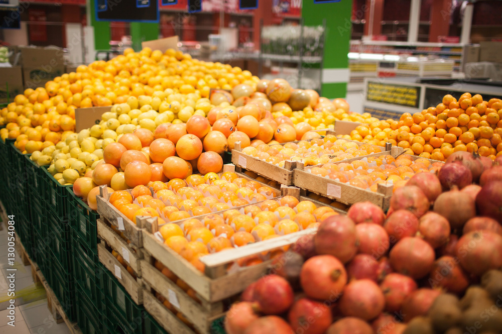 Fresh fruits to sell on the market. Selective focus.