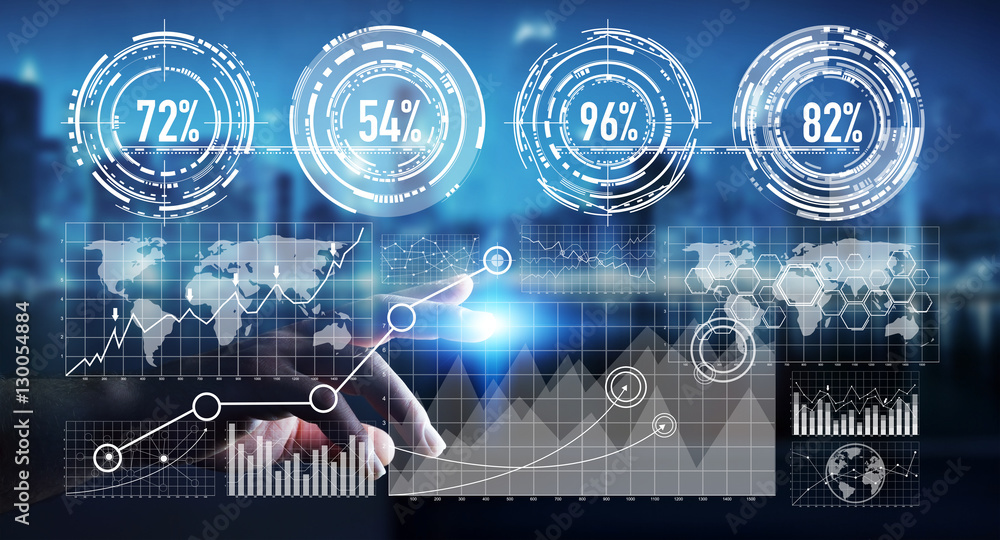 Fototapeta premium Businessman touching digital graph interface 3D rendering