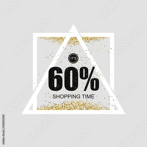 Bright shiny banner with super discounts for shopping and gifts for the holidays. Sablon with a gold glitter effect.Vector