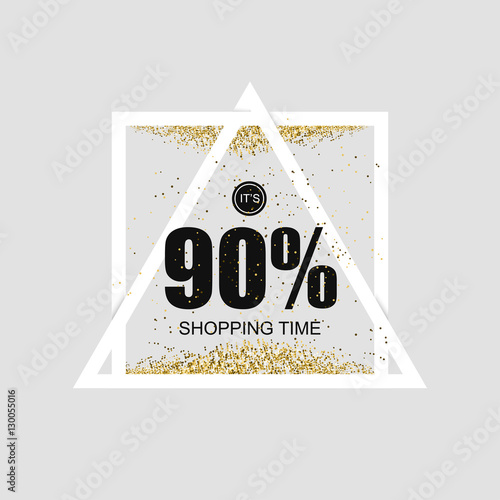Bright shiny banner with super discounts for shopping and gifts for the holidays. Sablon with a gold glitter effect.Vector