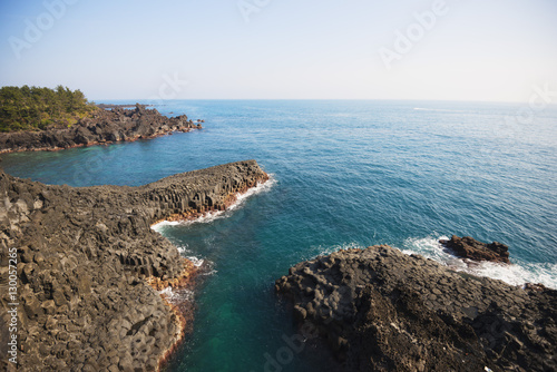 Jungman Daepo columnar jointed lava formation, Seogwipo, Jeju Island, South Korea