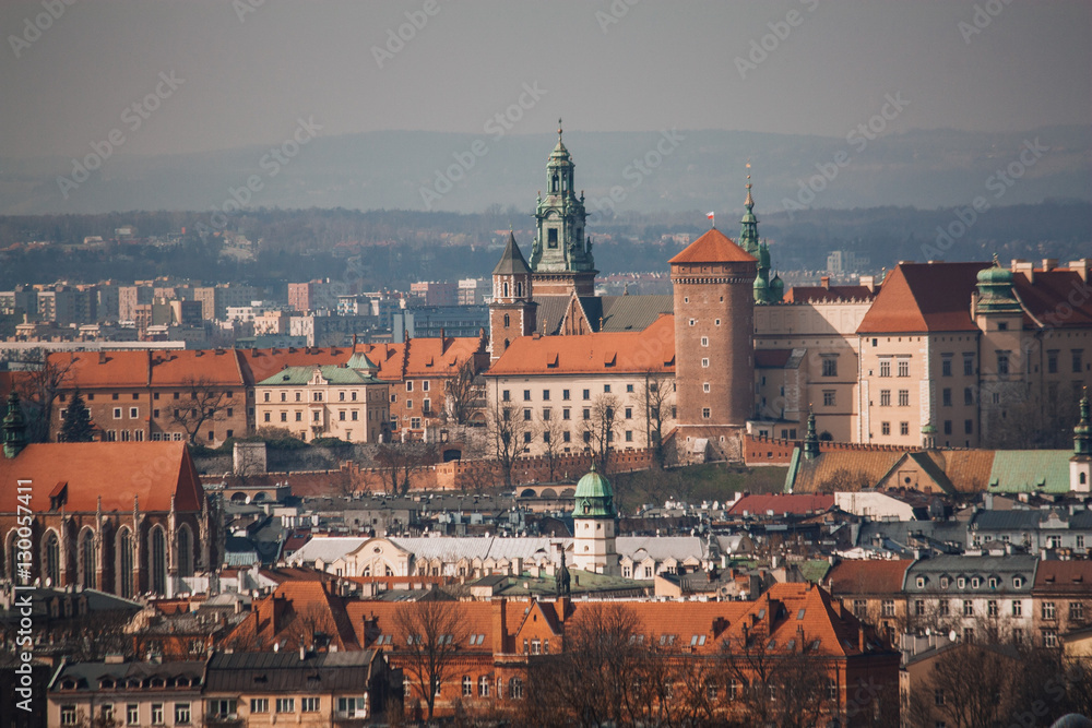 Krakow cityscape, Poland. Wawel castle in the background