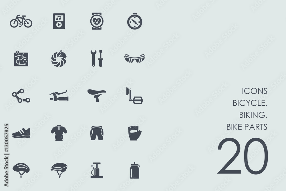 Fototapeta Set of bicycle, biking, bike parts icons