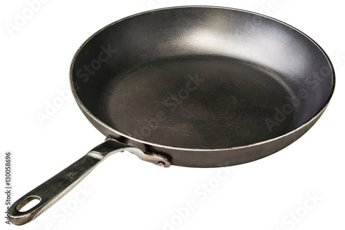 Old Heavy Duty Steel Frying Pan Isolated On White Background