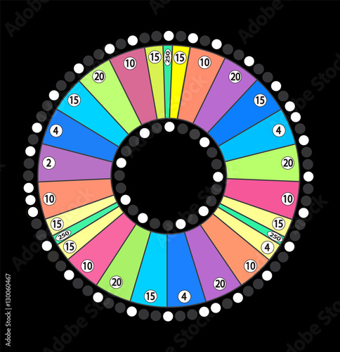 Colour Wheel of Fortune, Game Jackpot on Black Background. Vecto