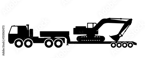 Silhouette of the excavator on the trawl.