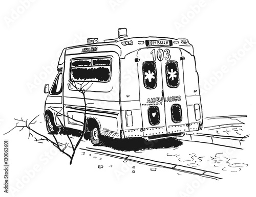 Ambulance car sketch. Vector illustration