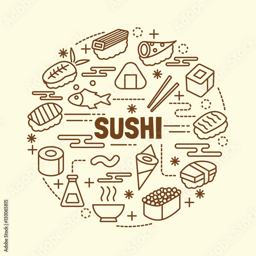 sushi minimal thin line icons set