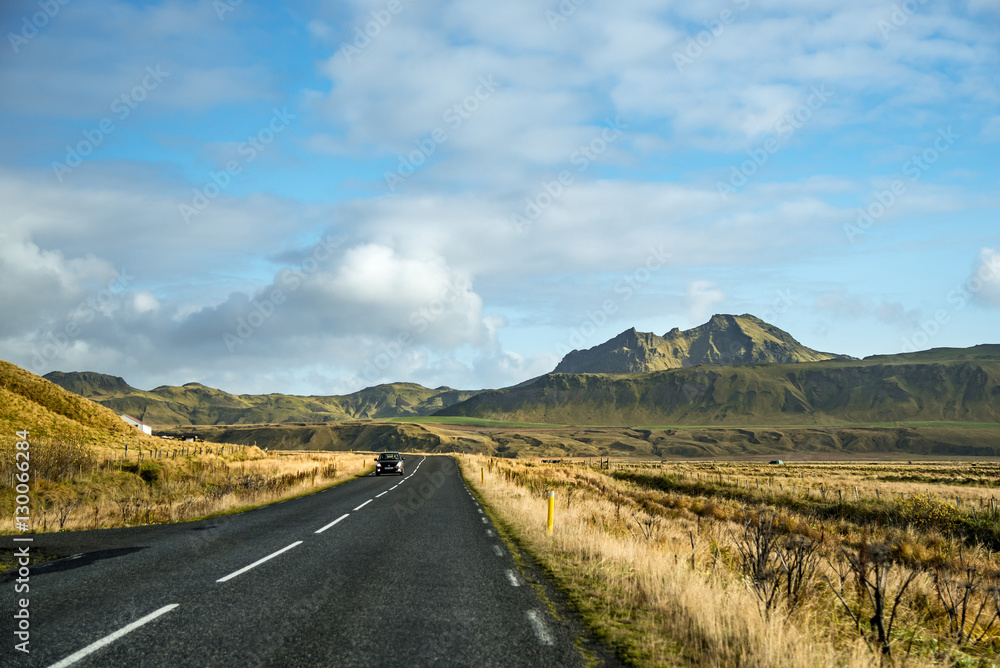 Beautiful road and mountain landscape, Iceland