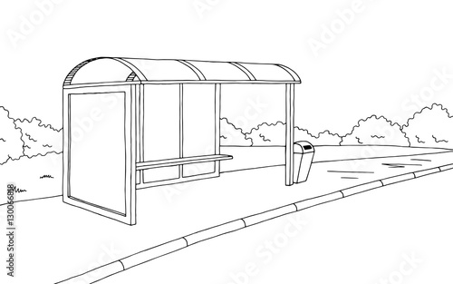 Bus stop graphic black white sketch illustration vector