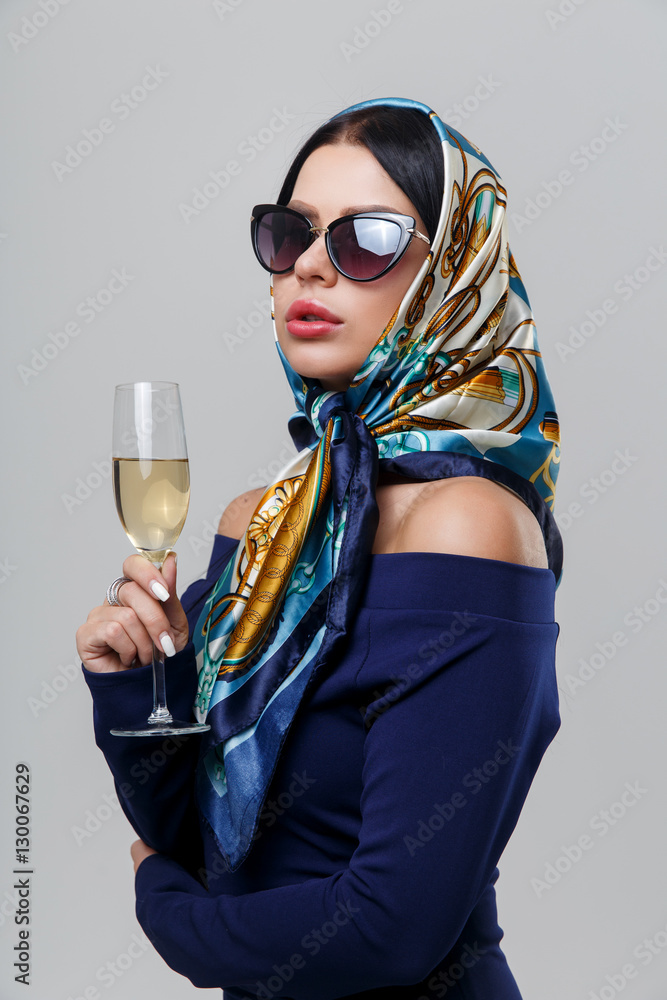 Woman in dress with champagne