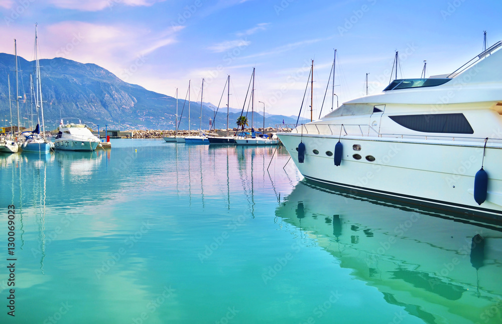 Fototapeta premium boats at Kalamata port Messinia Peloponnese Greece