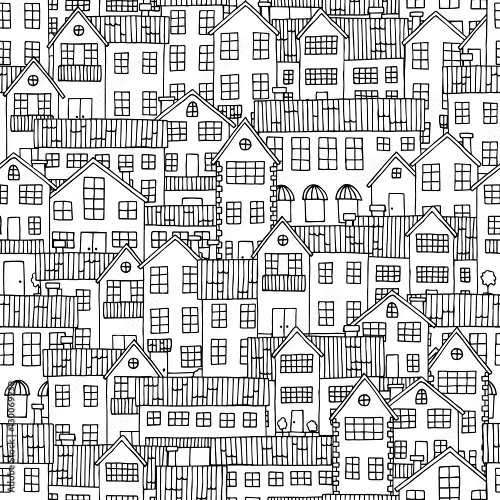 House graphic black white seamless pattern illustration vector