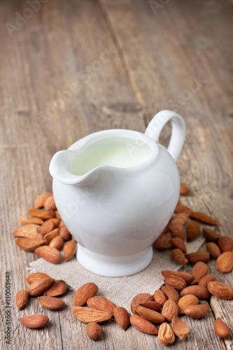 almond milk in the jug of milk