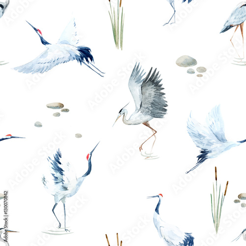 Watercolor crane pattern