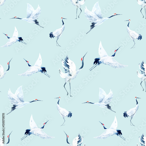 Watercolor crane pattern