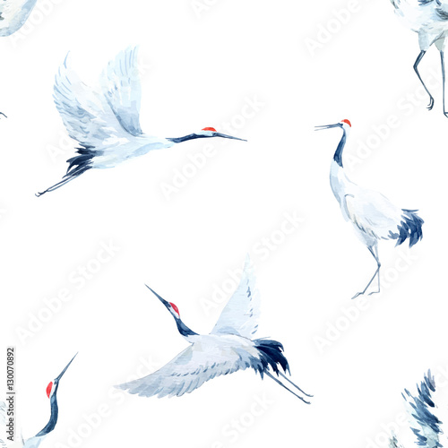 Watercolor crane pattern