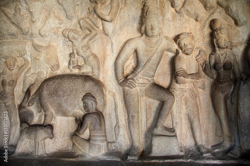 Bas-relief sculpture at Mamallapuram,India 