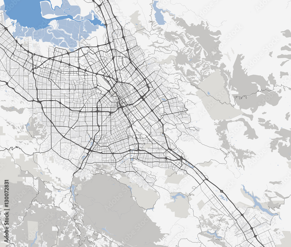 Map San Jose city. California Roads