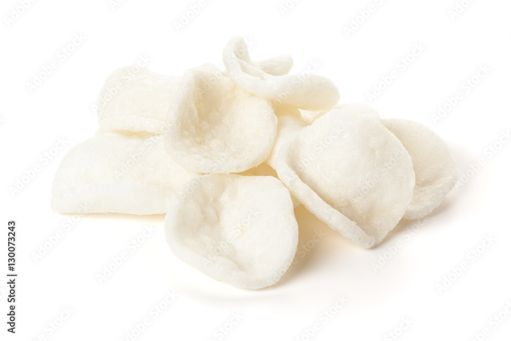Krupuk, Indonesian Prawn crackers isolated on white background Krupuk, Indonesian Prawn crackers isolated on white background