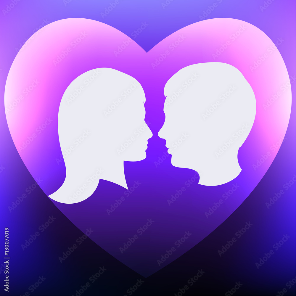 Silhouettes of lovers. Pink fon. girl and boy Silhouettes of lovers. Pink fon. girl and boy