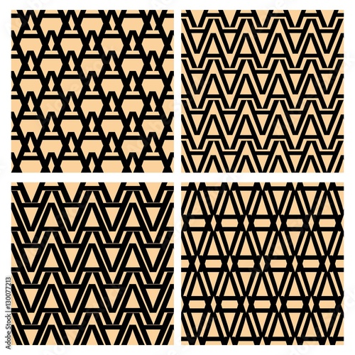 Letter paterns. Pattern derived from the shape of the letter A. Simple geometric patterns. Set of letter patterns. Seamless patterns collection.