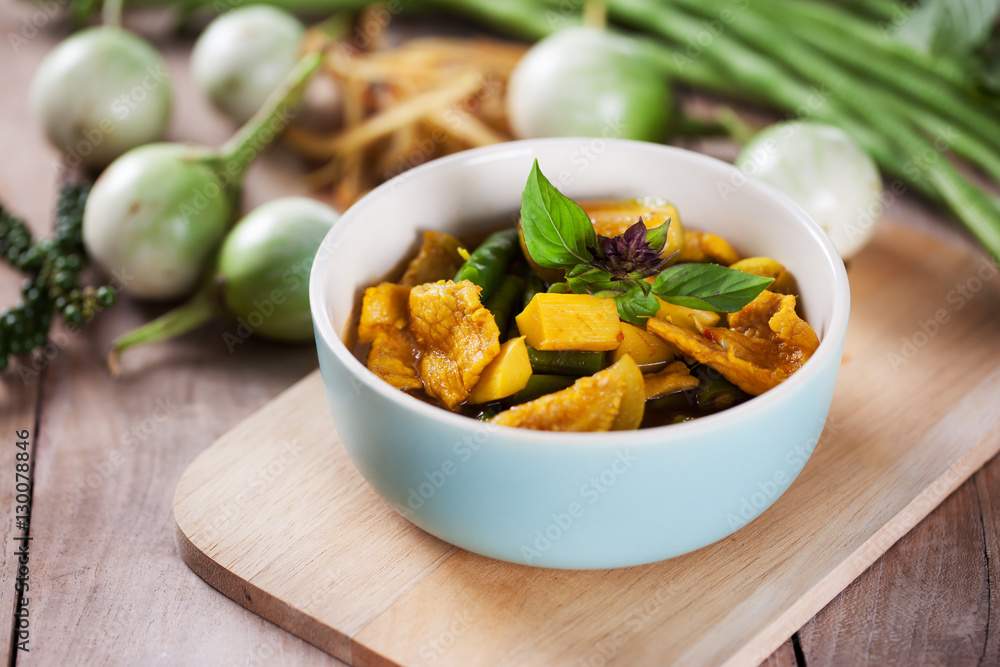 spicy pork curry with mixed vegetable,thai food spicy pork curry with mixed vegetable,thai food