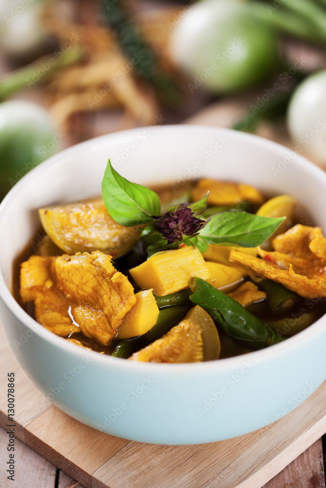 spicy pork curry with mixed vegetable,thai food spicy pork curry with mixed vegetable,thai food