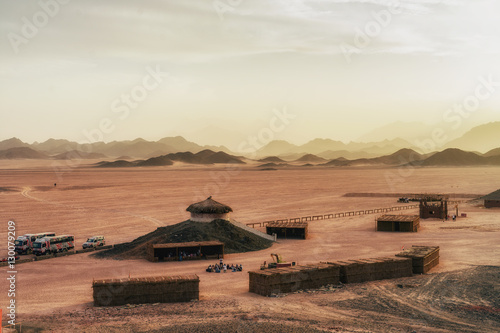 Desert landscapes in bedouin camp, Egypt. Low light photo.
