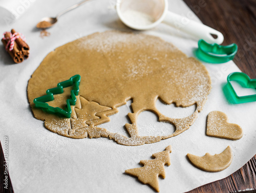 Bake a gingerbread on christmas on a table.