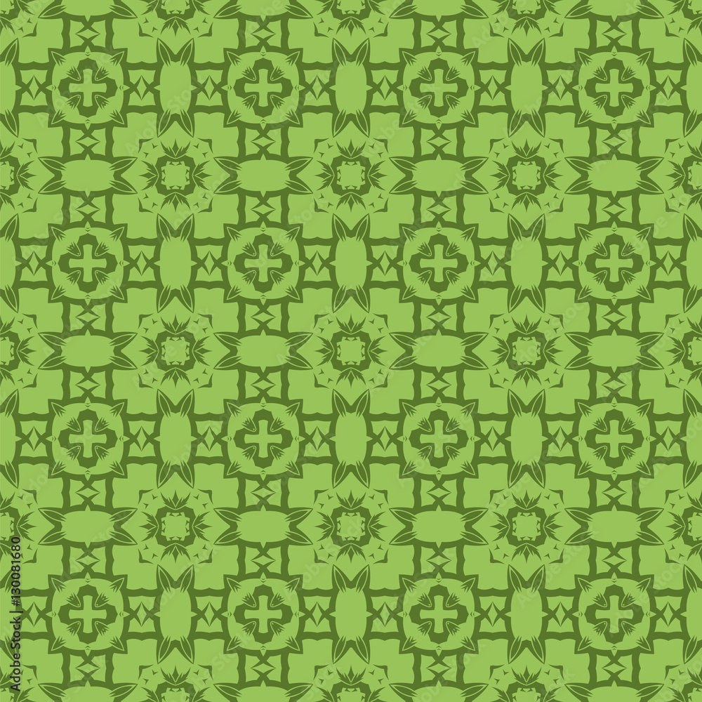 Fototapeta premium Green Ornamental Seamless Line Pattern. Endless Texture. Oriental Geometric Ornament