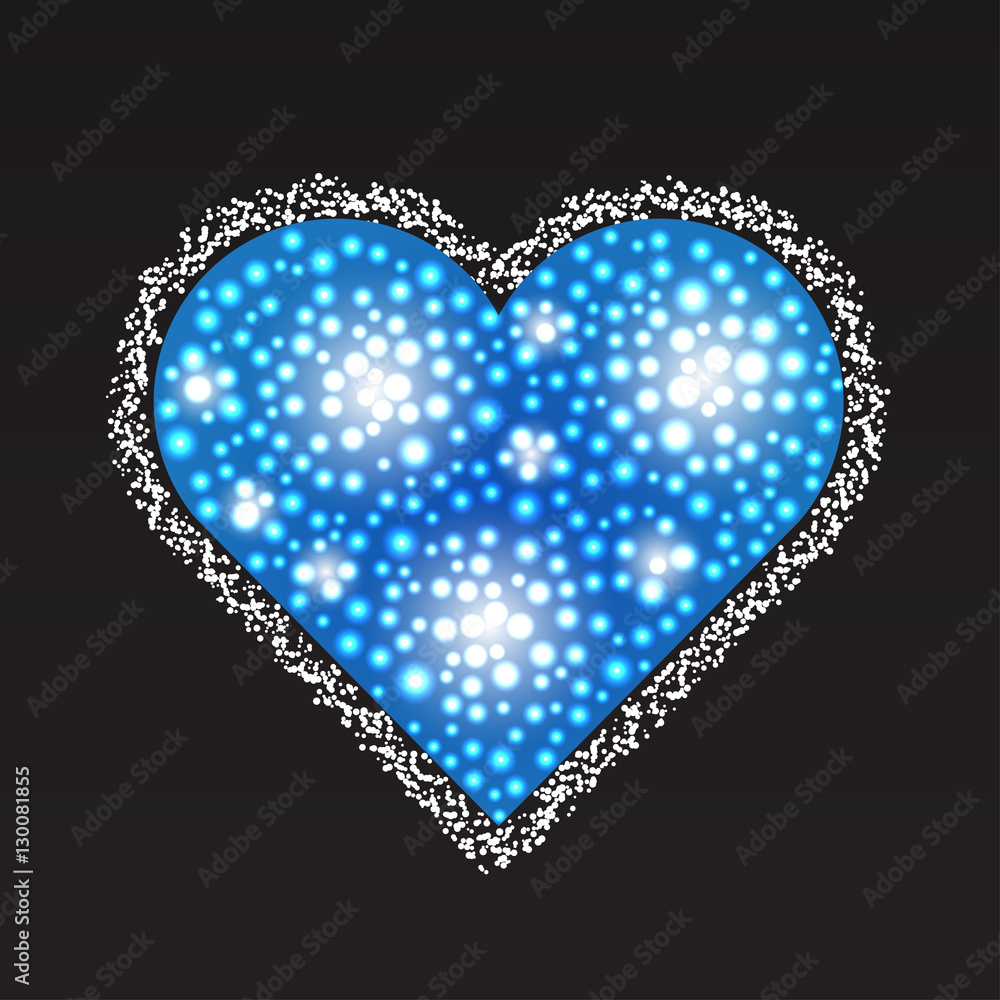 Elegant blue heart composed from small pearls. Love romantic Valentine art. Valentine's Day illustration.