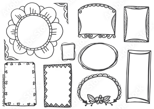 Set of doodle lines hand drawn frames vector illustration