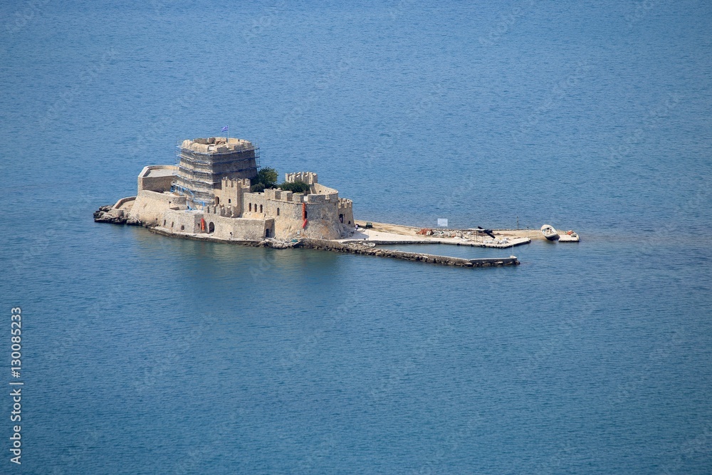 Old Venetian fortress and old prison, Bourtzi, in Argolis bay, Nafplio, Greece