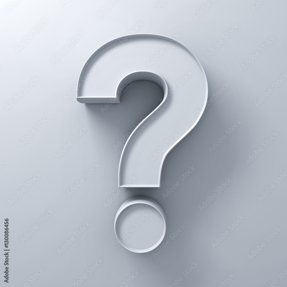 White question mark on white wall background abstract with shadow 3D rendering White question mark on white wall background abstract with shadow 3D rendering