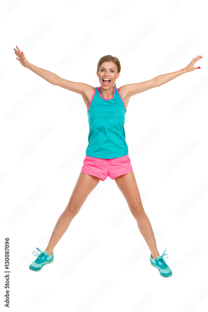 Shouting Woman Flying In Sports Clothes Shouting Woman Flying In Sports Clothes