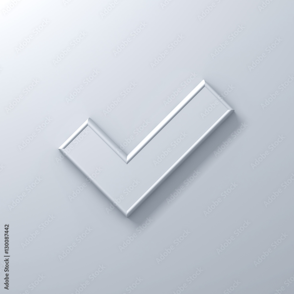 White check mark or tick abstract on white wall background with shadow 3D rendering White check mark or tick abstract on white wall background with shadow 3D rendering