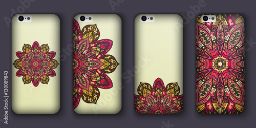 Phone case design set. Vintage decorative elements. Hand drawn background. Islam, Arabic, Indian, ottoman motifs.
