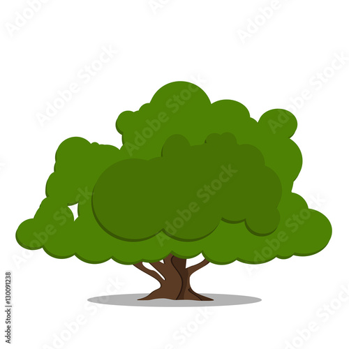 Stylized green tree in cartoon style. Vector isolated on white background.