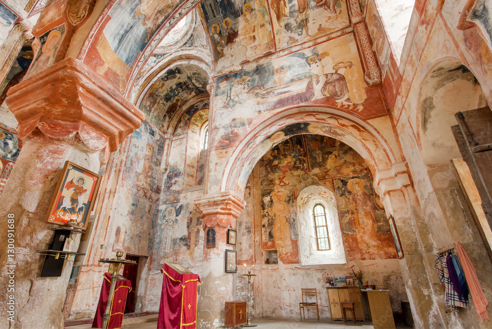 Interior of medieval church of the ancient Orthodox monastery Gelati, built in 12th century, Georgia