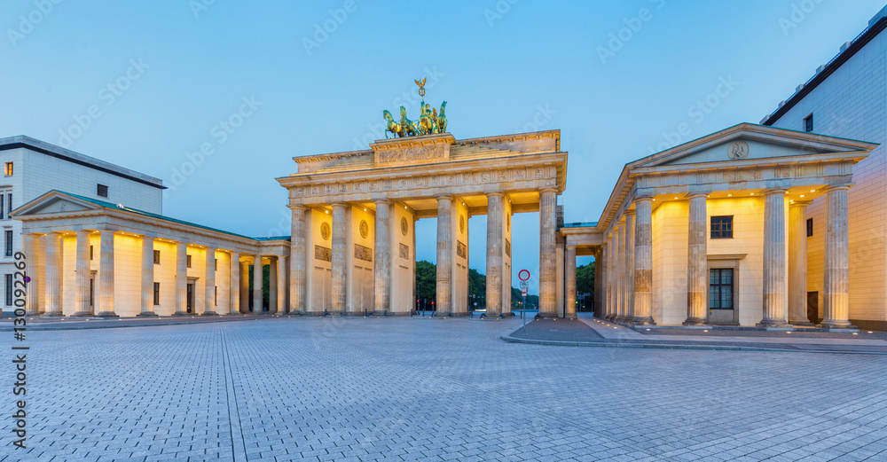 Berlin Brandenburg Gate illuminated in twilight, Berlin, Germany Berlin Brandenburg Gate illuminated in twilight, Berlin, Germany