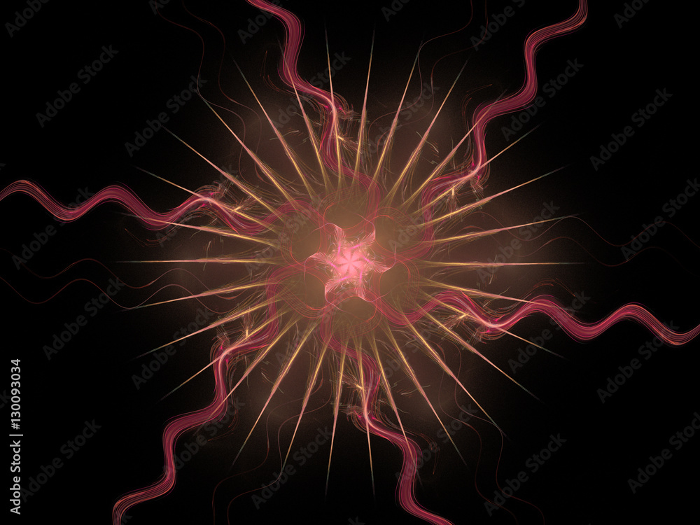 Fractal pattern of pink flower, star with wavy and sharp rays on black background Fractal pattern of pink flower, star with wavy and sharp rays on black background