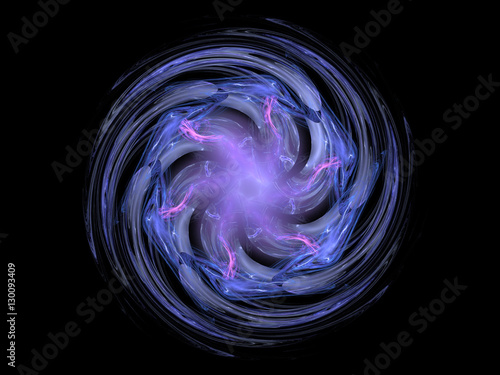 Fractal pattern of purple spiral star on  black background