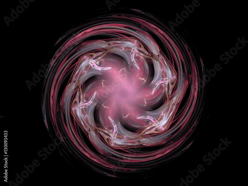 Fractal pattern of pink spiral star on  black background