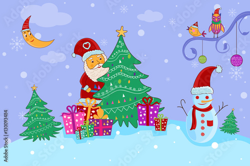 Santa with gift for Merry Christmas holiday celebration background