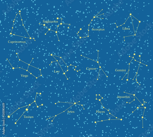 Night Sky with Constellations Map Illustration
