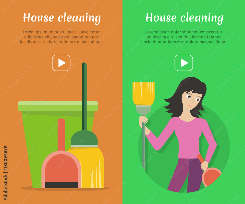 Set of Cleaning Service Flat Style  Banners
