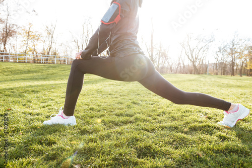 Cropped image of woman runner make sport exercise.