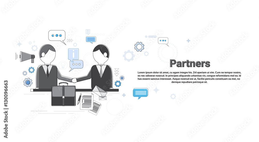 Businessman Partners Shake Hand Partnership Concept Business Web Banner Vector Illustration Businessman Partners Shake Hand Partnership Concept Business Web Banner Vector Illustration